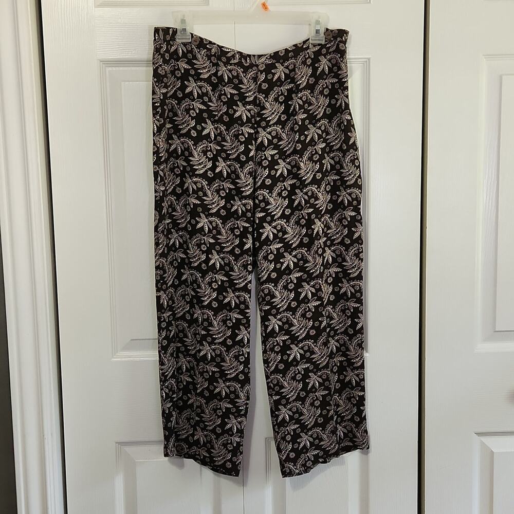 Christopher & Banks Brown & White Cropped Wide Leg Pants Size 12 Tropical Hawaii